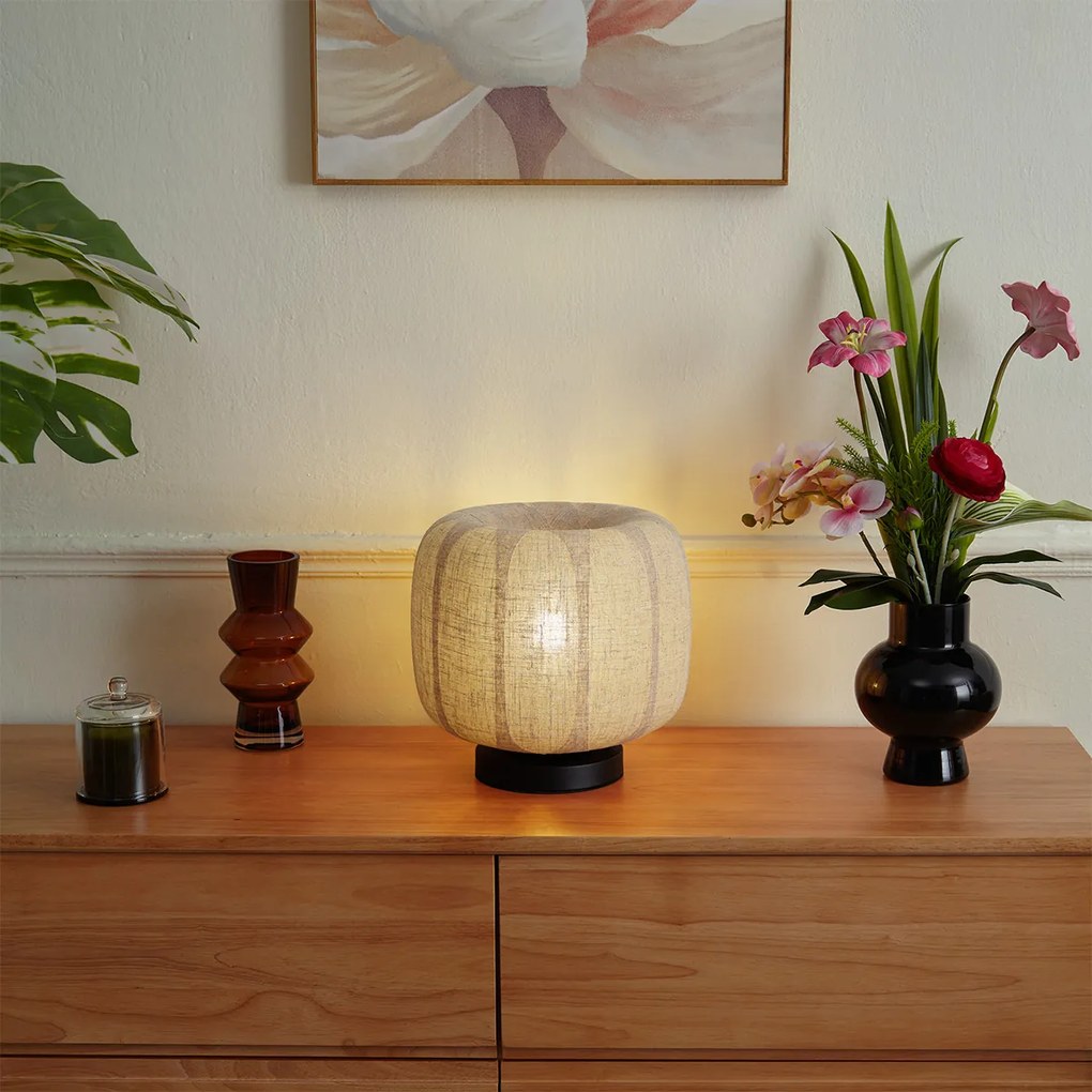 Japandi настолна лампа черна с бежов ленен абажур 27 см - Nami