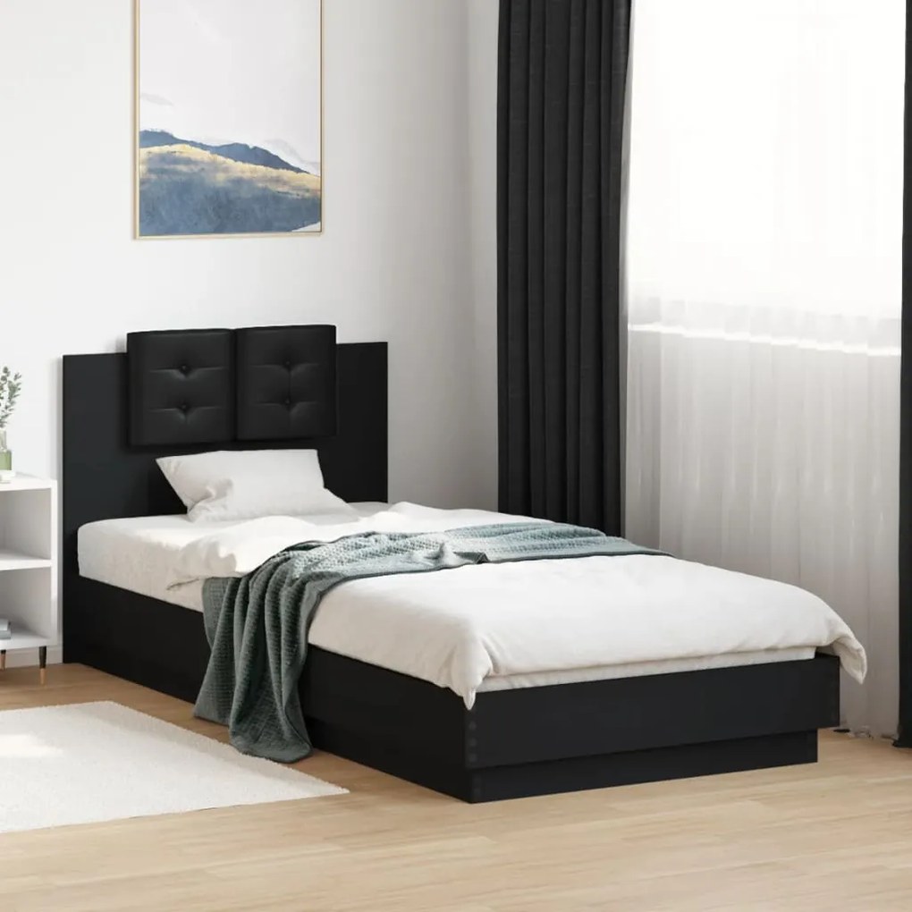 3209941 vidaXL Рамка за легло с табла, черна, 90x200 см, инженерно дърво