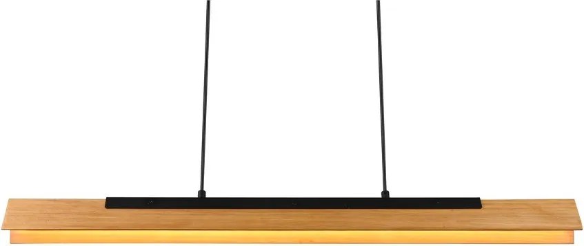 Матово черно LED висящо осветително тяло с дървен абажур Kerala – Trio