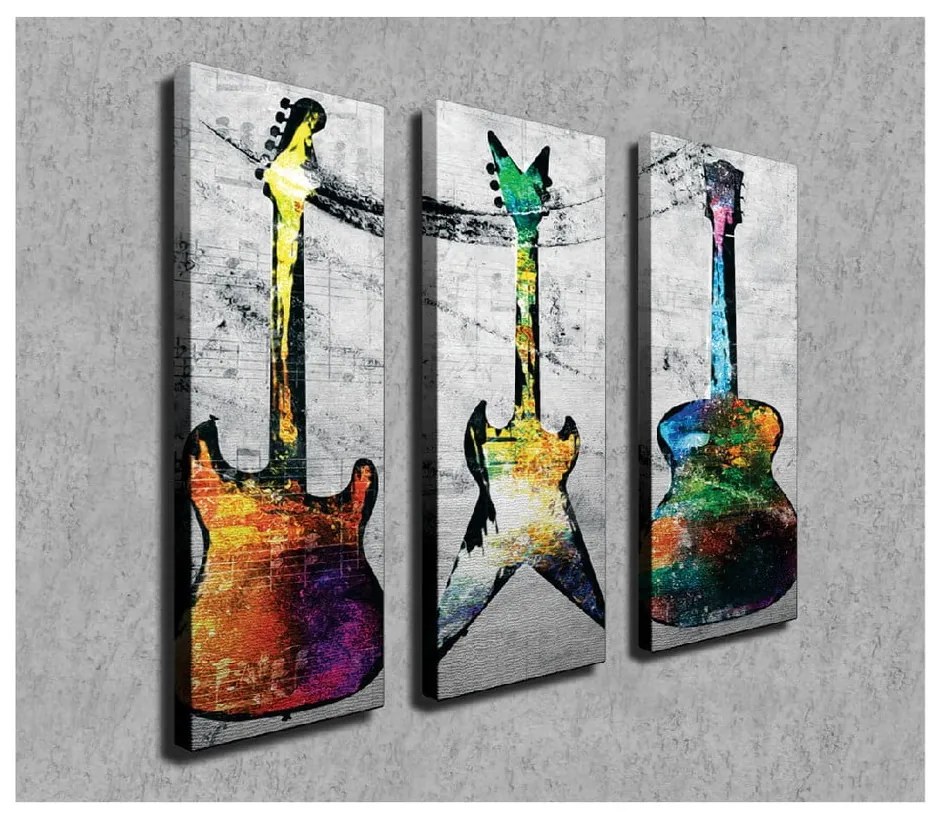 Картина за стена от 3 части върху платно Китари - Wallity