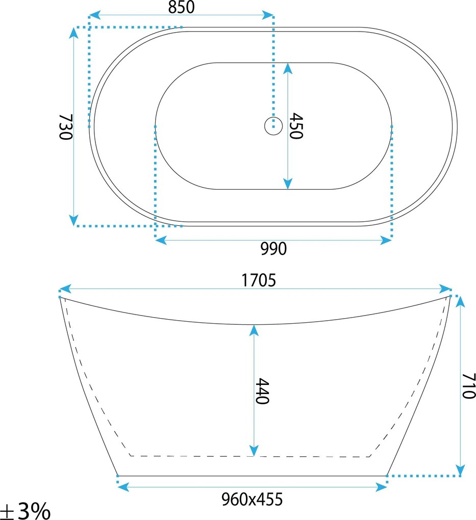 Свободностояща акрилна вана Ferrano Slim Nature 170