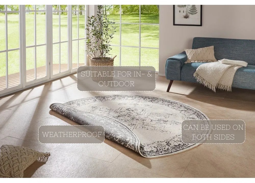 Сив и кремав килим за открито, ø 140 cm Borbon - NORTHRUGS