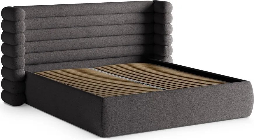 Тъмносиво тапицирано двойно легло с място за съхранение и включена подматрачна рамка 200x200 cm Mount – Micadoni