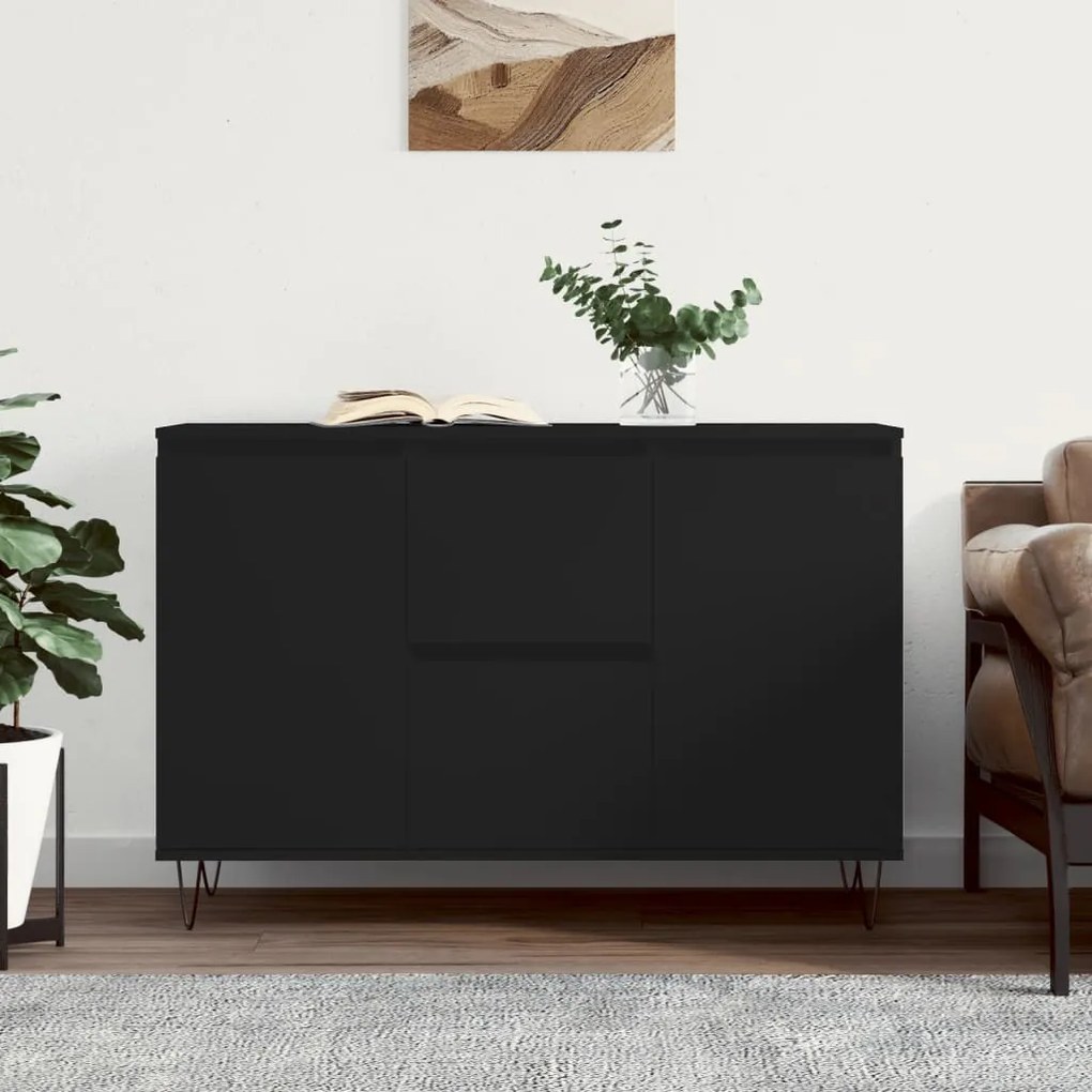 827205 vidaXL Сайдборд, черен, 101,5x35x70 см, инженерно дърво