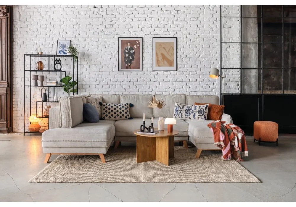 Зелен сгъваем ъглов диван от рипсено кадифе (десен ъгъл/"U" форма) Tori – Bonami Selection