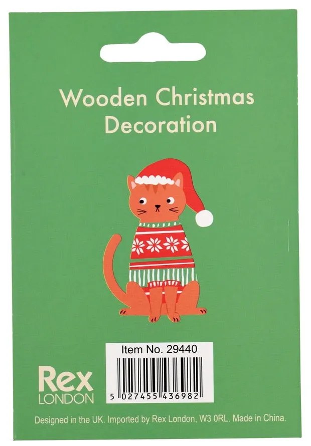Дървена коледна украса 5 cm Ginger Cat – Rex London