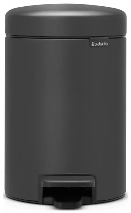 Кош за боклук с педал Brabantia NewIcon 1001102, 3 л, Плавно затваряне, Противоплъзгаща основа, Минерално покритие, Тъмносив