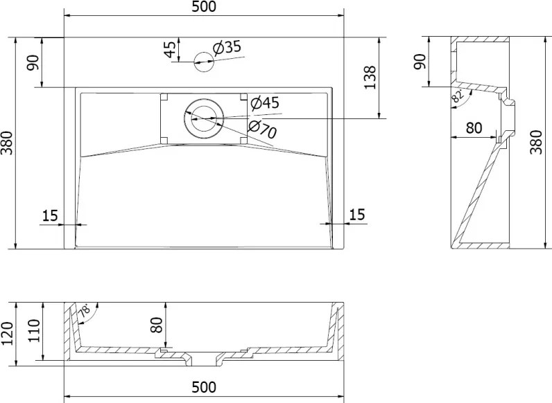 Mexen Ava плотностояща мивка от конгломерат 1/O 50 x 38 см, бяла - 23015001