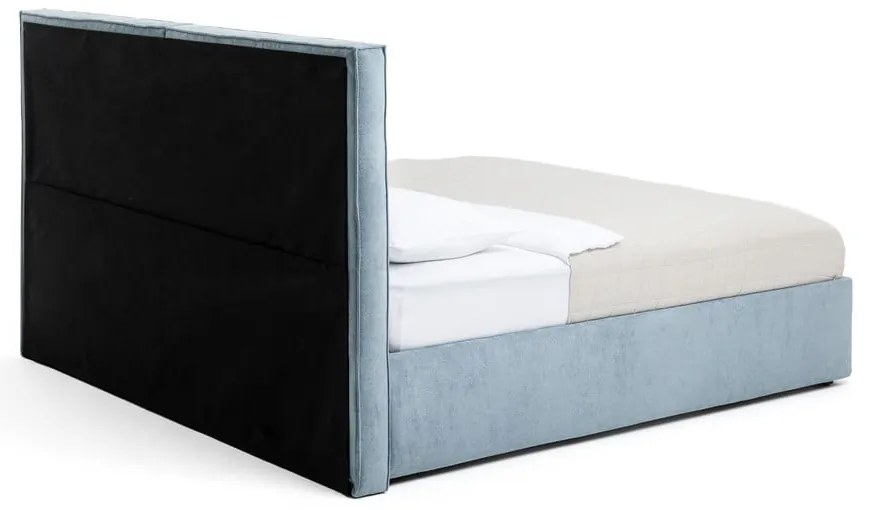 Синьо тапицирано двойно легло с място за съхранение и включена подматрачна рамка 180x200 cm Thessa Bold – Bonami Selection