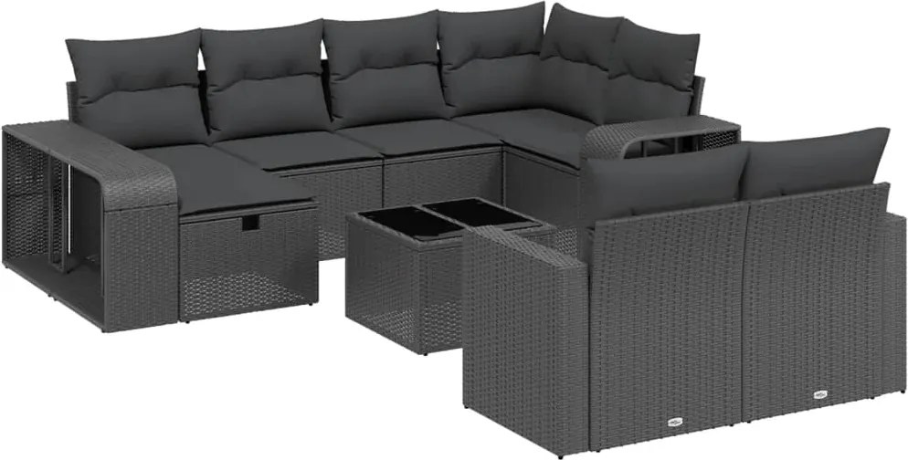 3266245 vidaXL Градински комплект диван с възглавници 11 части черен полиратан