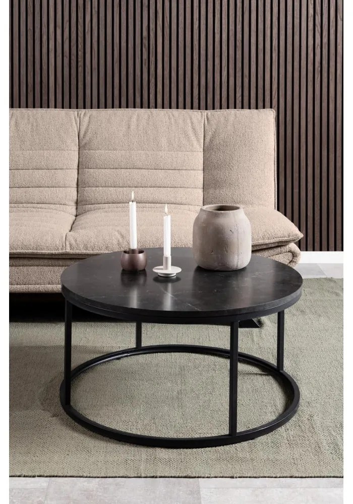 Черна кръгла масичка за кафе с плот от имитация на мрамор ø 80 cm Spiro – Actona