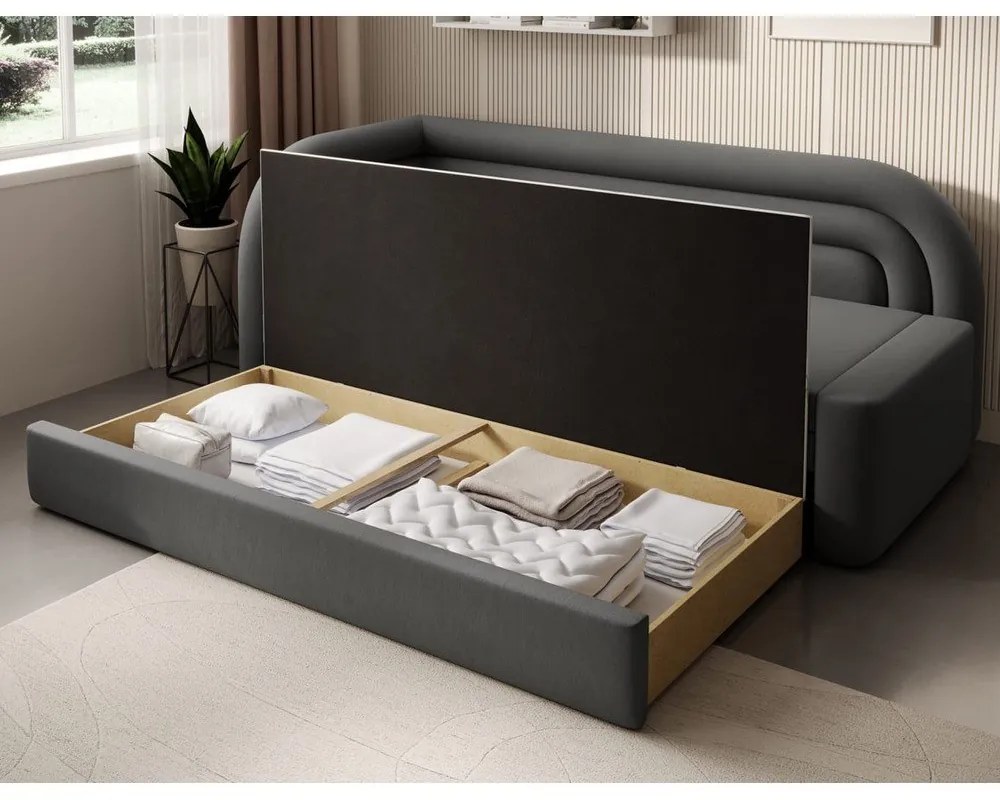 Кафяво-сив кадифен сгъваем/с място за съхранение диван ляв ъгъл 223 cm Fabillo – ELTAP