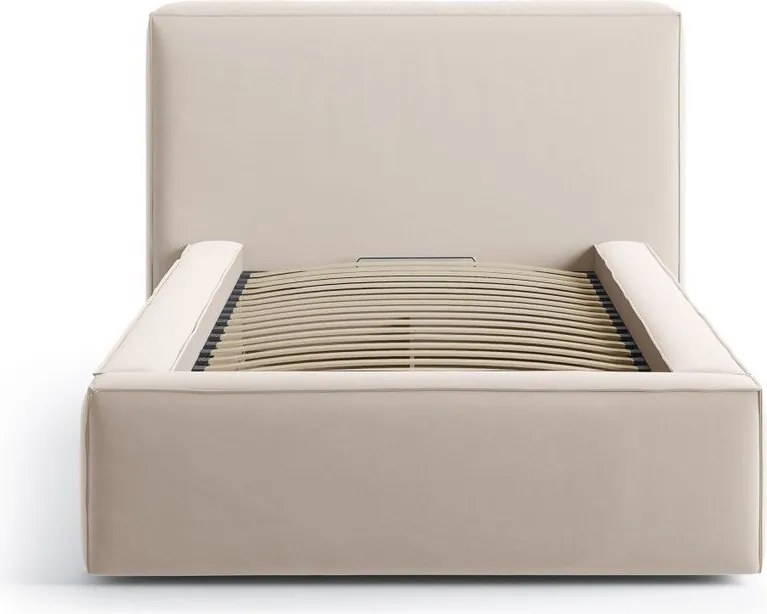 Бежово единично легло 90x200 cm тапицирано с място за съхранение с включена подматрачна рамка Jodie – Micadoni