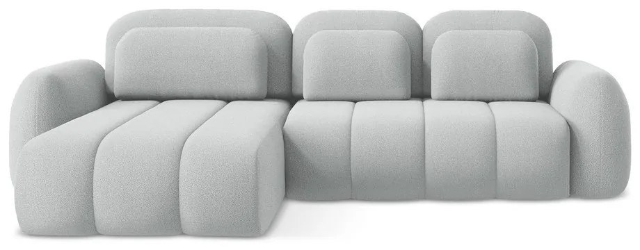 Светлосив разтегателен ъглов диван с място за съхранение от букле (ляв ъгъл) Pele – Makamii