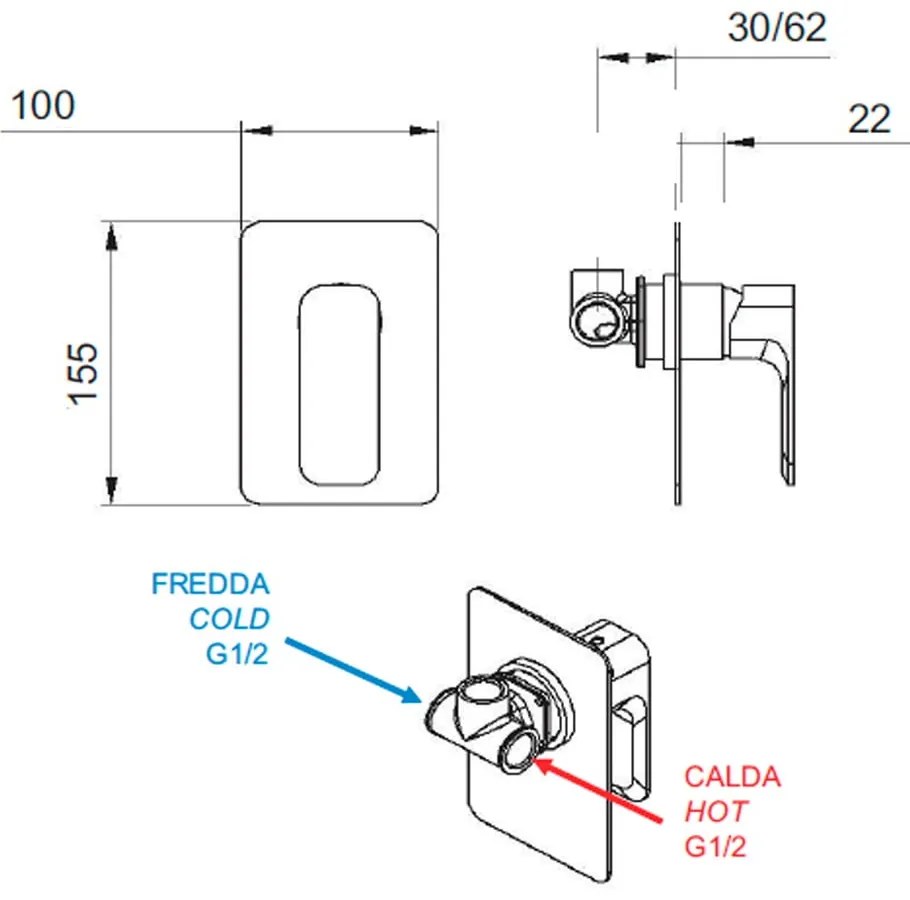 Матово-черна вградена душ батерия (1 изход) Spy – Sapho