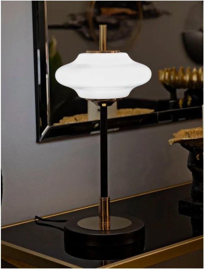 Бяла/черна настолна лампа със стъклен абажур (височина 46 cm) Vintage – Mauro Ferretti