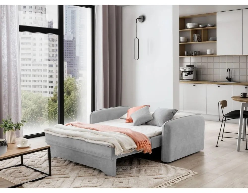 Светлосив шенилов разтегателен диван с място за съхранение 155 cm Laine – ELTAP