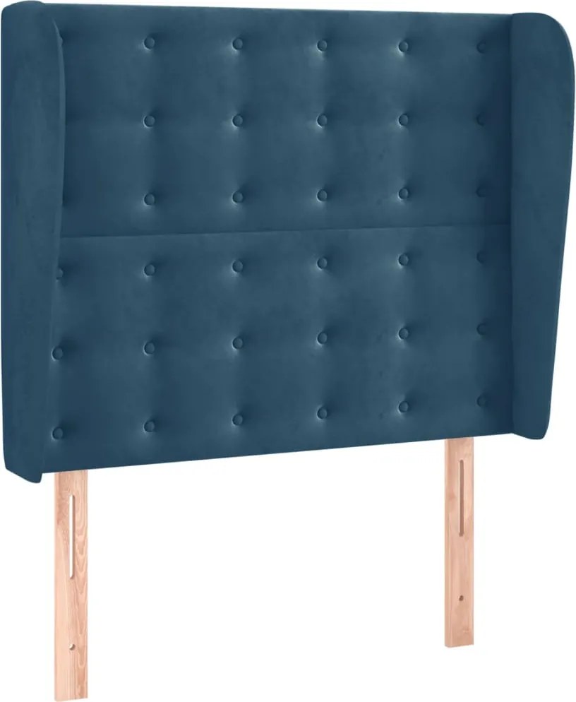 3118436 vidaXL Горна табла за легло с уши, тъмносиня, 103x23x118/128 см,кадифе