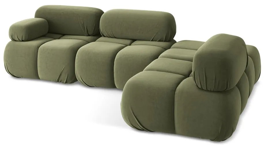 Светлозелен кадифен модулен ъглов диван (десен ъгъл) Lokua – Makamii