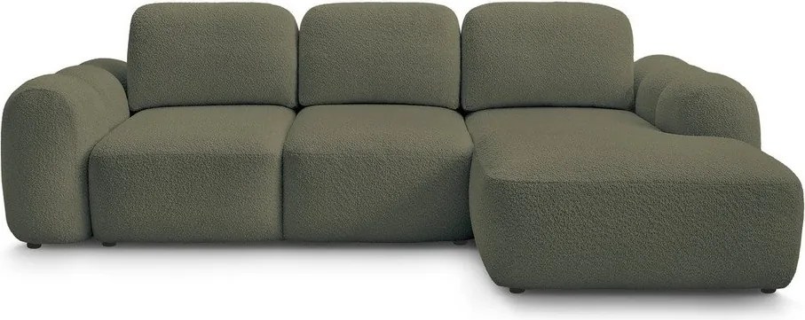 Зелен сгъваем/с място за съхранение ъглов диван от прежда с примки от букле (десен ъгъл) Montaigne – Bobochic Paris