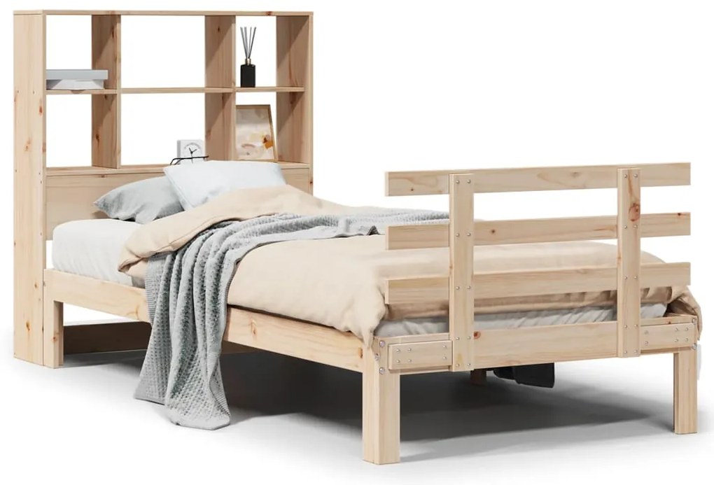 3322751 vidaXL Легло с рафтове за книги, без матрак, 90x200 см, бор масив