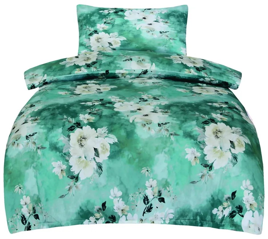 Зелено единично спално бельо от памучен сатен 140x200 cm Fiona – My House