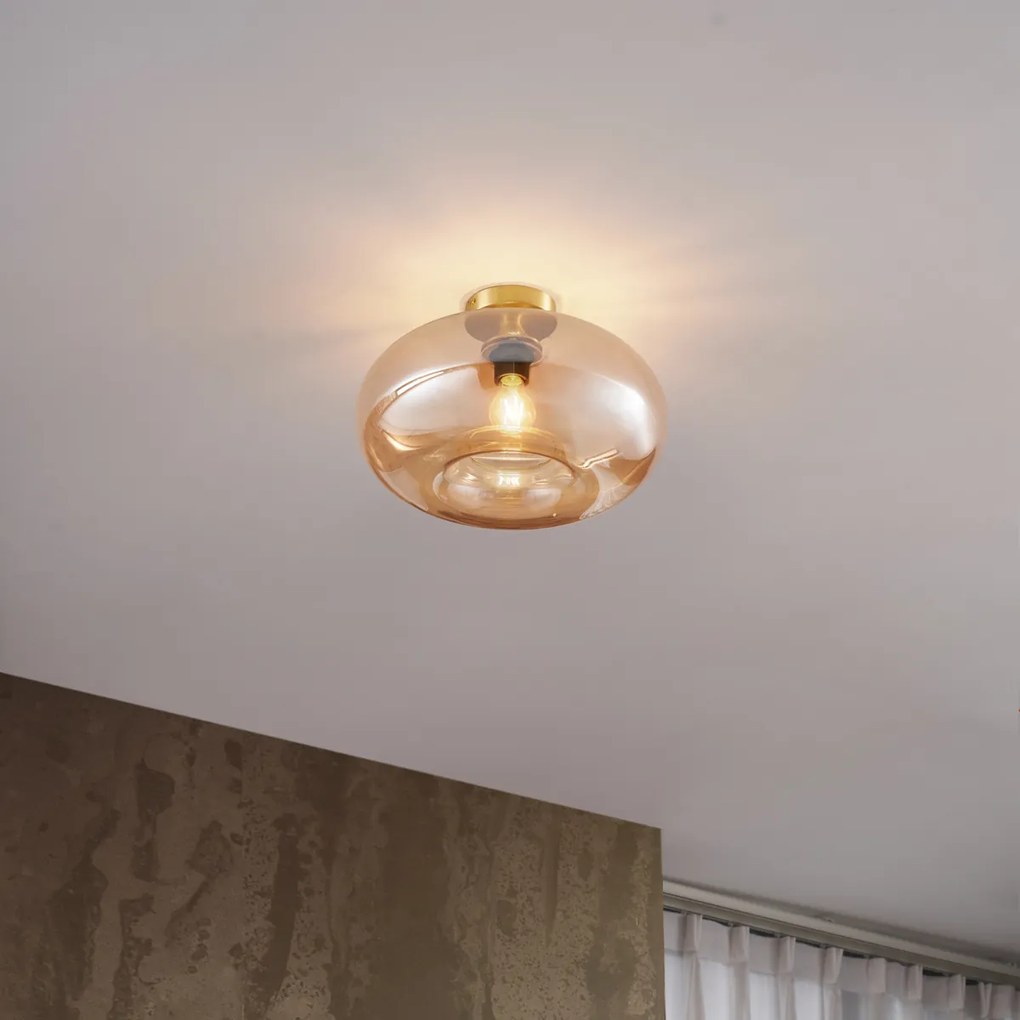 Таванно осветление в стил Арт Деко, месинг с кехлибарено стъкло 40см - Busa