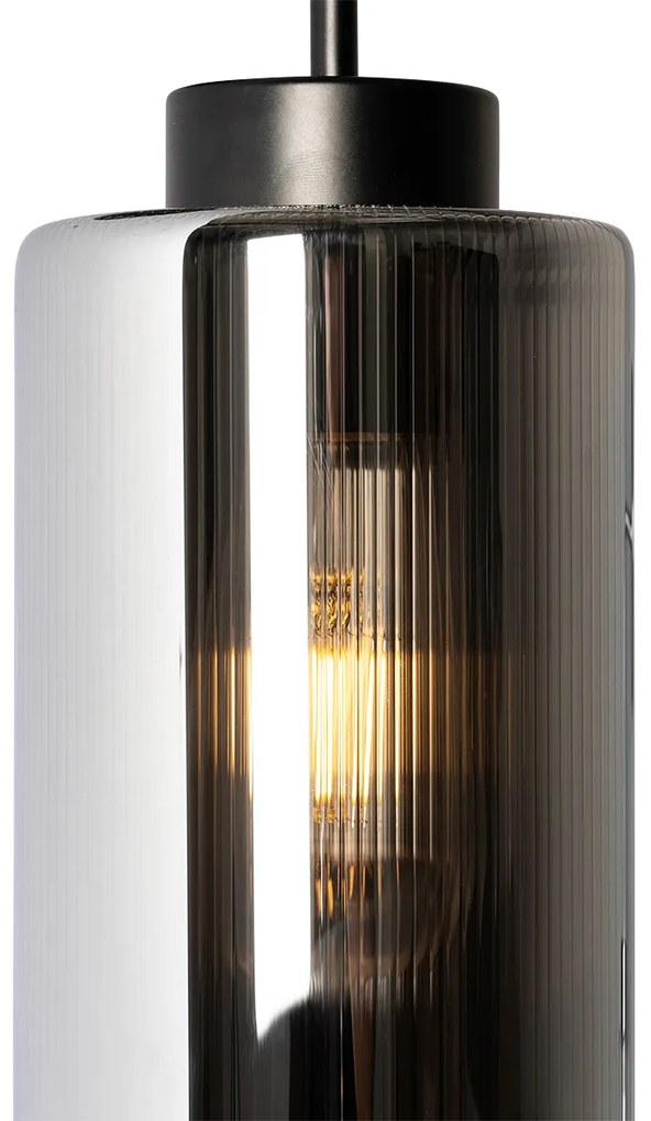 Стенна лампа в стил арт деко черна с опушено стъкло - Laura