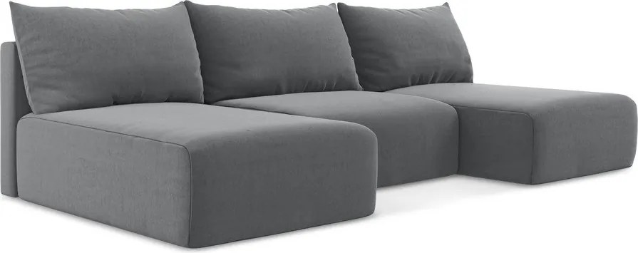 Сив кадифен сгъваем/с място за съхранение ъглов диван (U форма) Kalena – Makamii