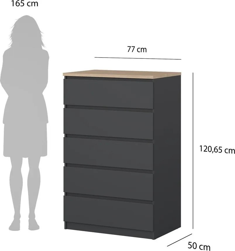 Тъмносив скрин 77x121x50 cm Naia – Tvilum