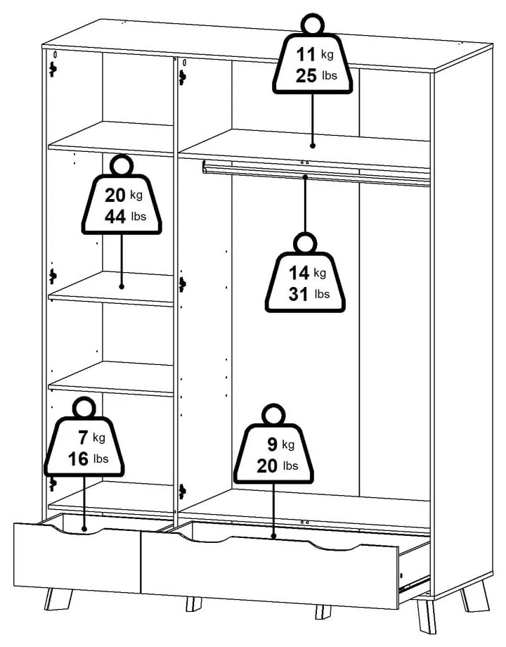 Гардероб от дъбов декор с огледало в бял и естествен цвят 147x201x58 cm Ikast – Tvilum