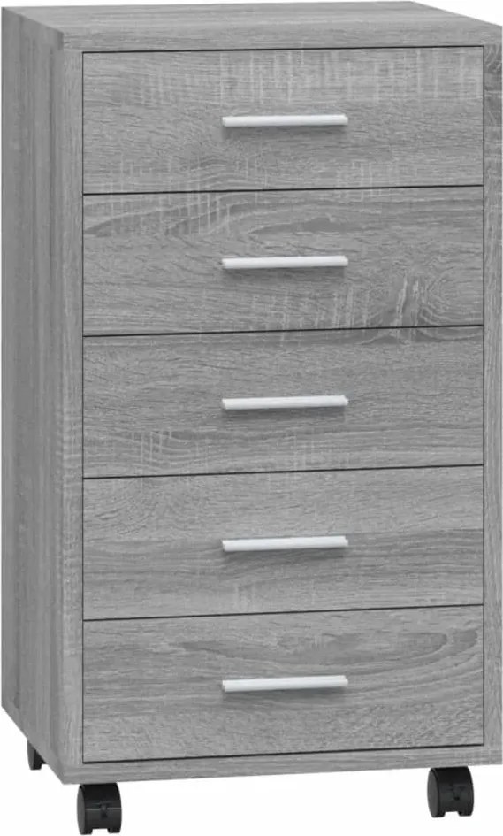 342675 vidaXL Шкаф с чекмеджета с колелца инженерно дърво сив сонома