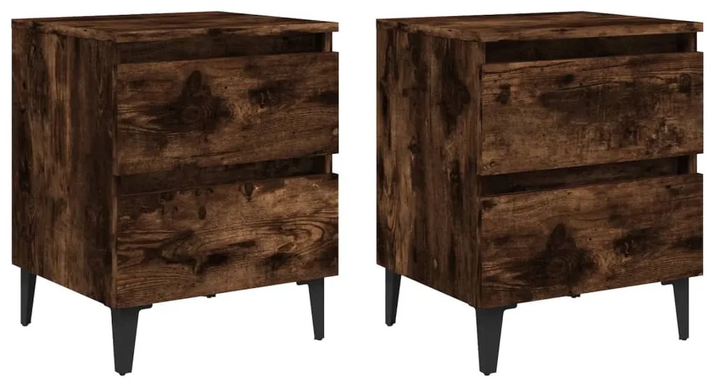 813129 vidaXL Нощни шкафчета с метални крака 2 бр опушен дъб 40x35x50 см