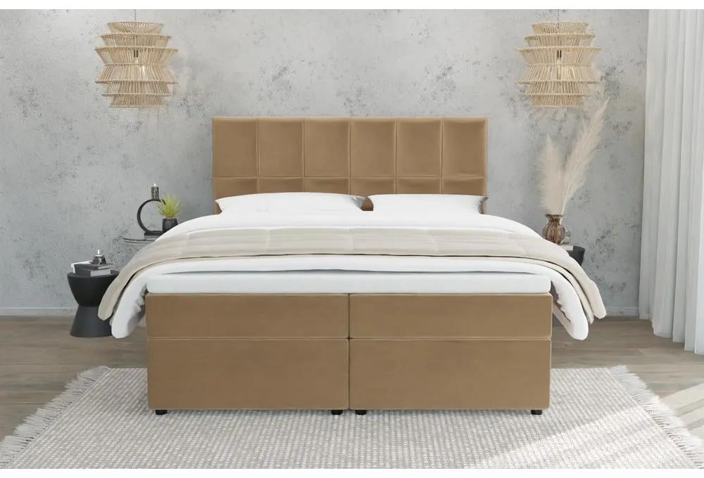 Двойно тапицирано легло с място за съхранение в цвят жълта охра 200x200 cm Flip – Ropez