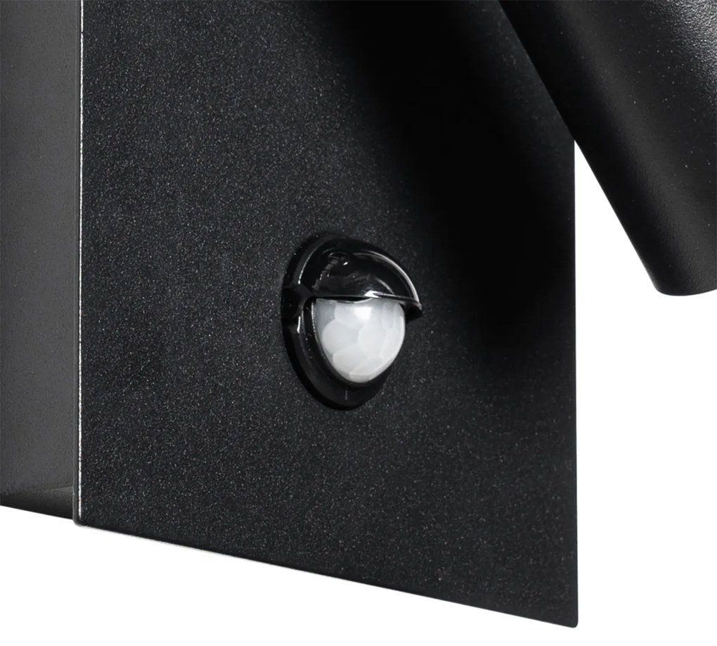 Външна стенна лампа черна с LED IP54 Сензор за движение - Simon