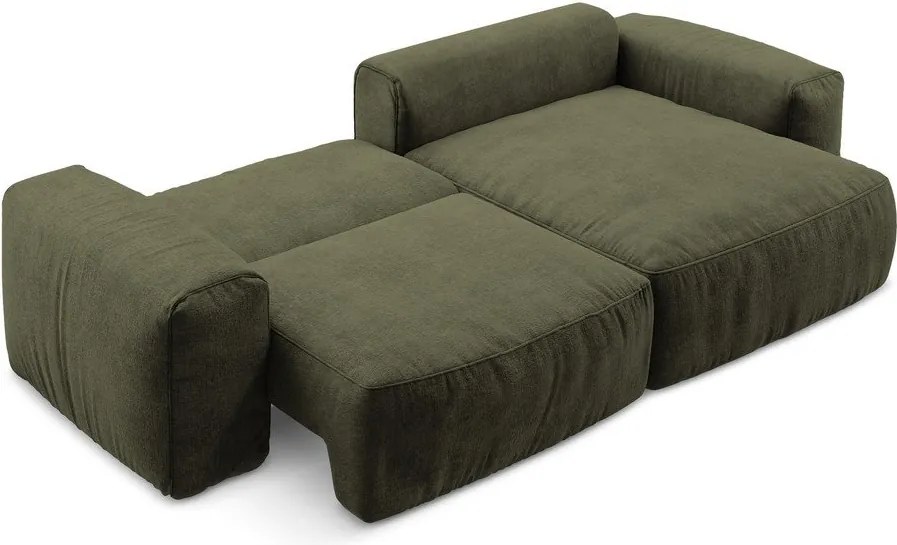 Зелен шенилов сгъваем ъглов диван (десен ъгъл) Kuki – Makamii