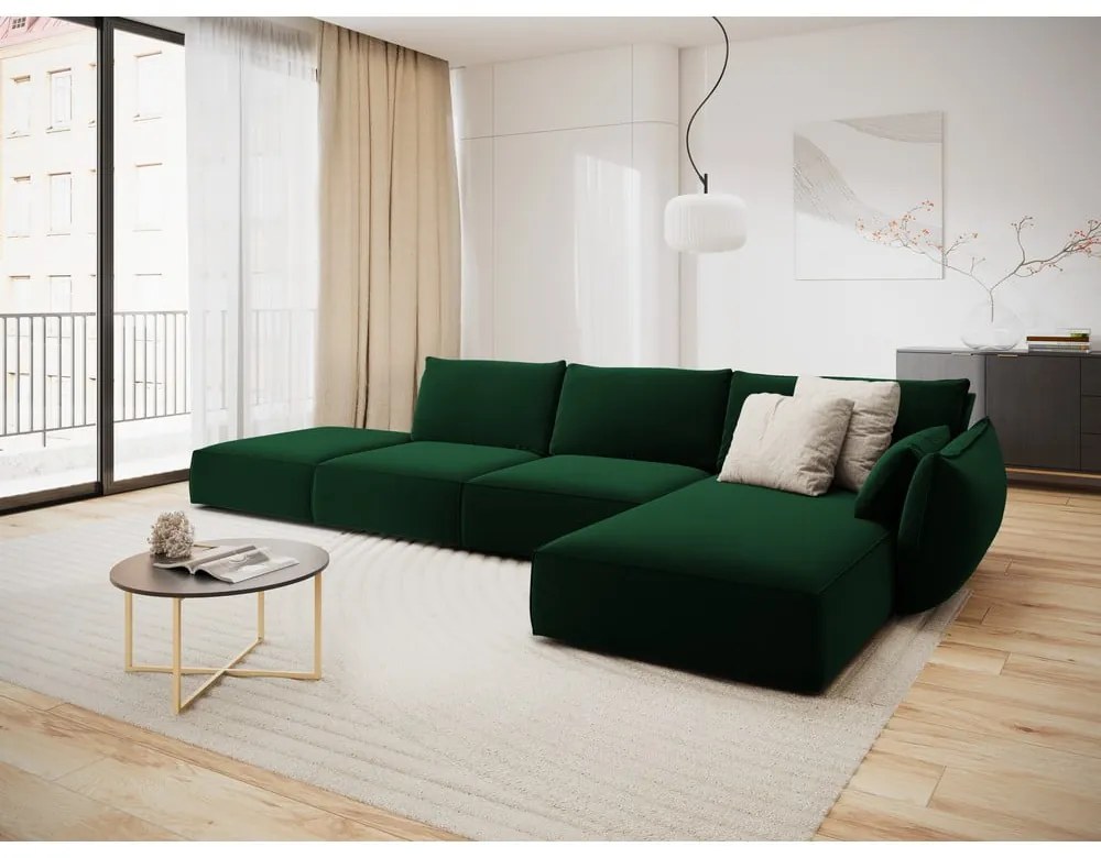 Тъмнозелен кадифен ъглов диван (десен ъгъл) Vanda – Mazzini Sofas