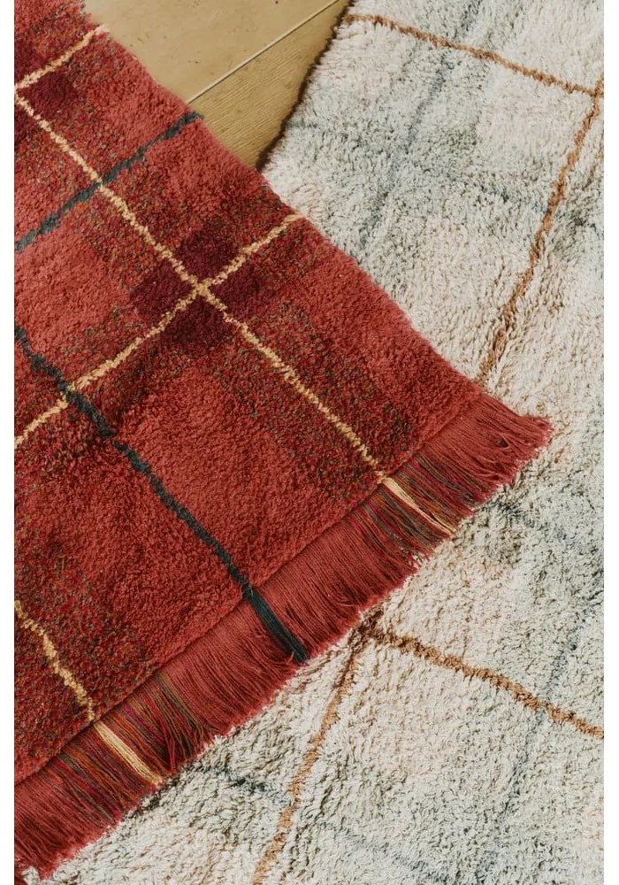 Ръчно изработен памучен килим подходящ за пране в кремав и светлозелен цвят 90x120 cm Tartan Blue Sage – Lorena Canals