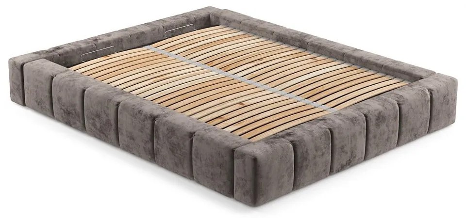 Кафяво тапицирано двойно легло с място за съхранение с включена подматрачна рамка 160x200 cm Aruba L – Maison de Rêve