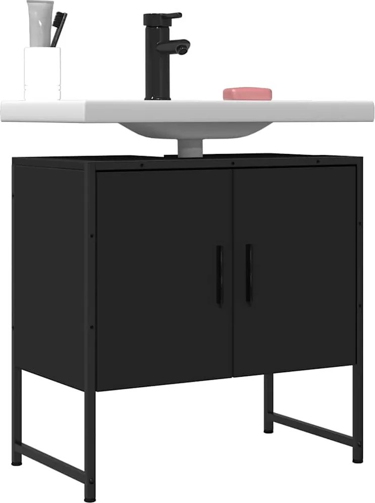 842456 vidaXL Шкаф за мивка за баня, черен, 60x33x60 см, инженерно дърво