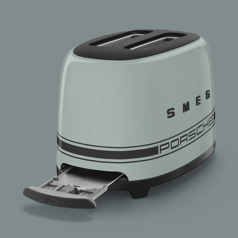 Тостер за хляб SMEG 50's Style Porsche TSF01PSGEU, 950W, 2 филии, 6 нива, Тавичка за трохи, Вграден кабел, Неръждаема стомана, Зелен