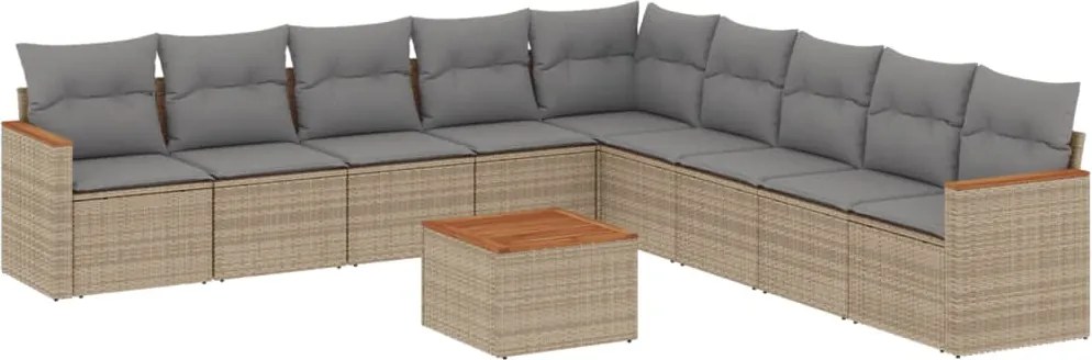3258468 vidaXL Градински диван с възглавници, 10 части, бежов полиратан