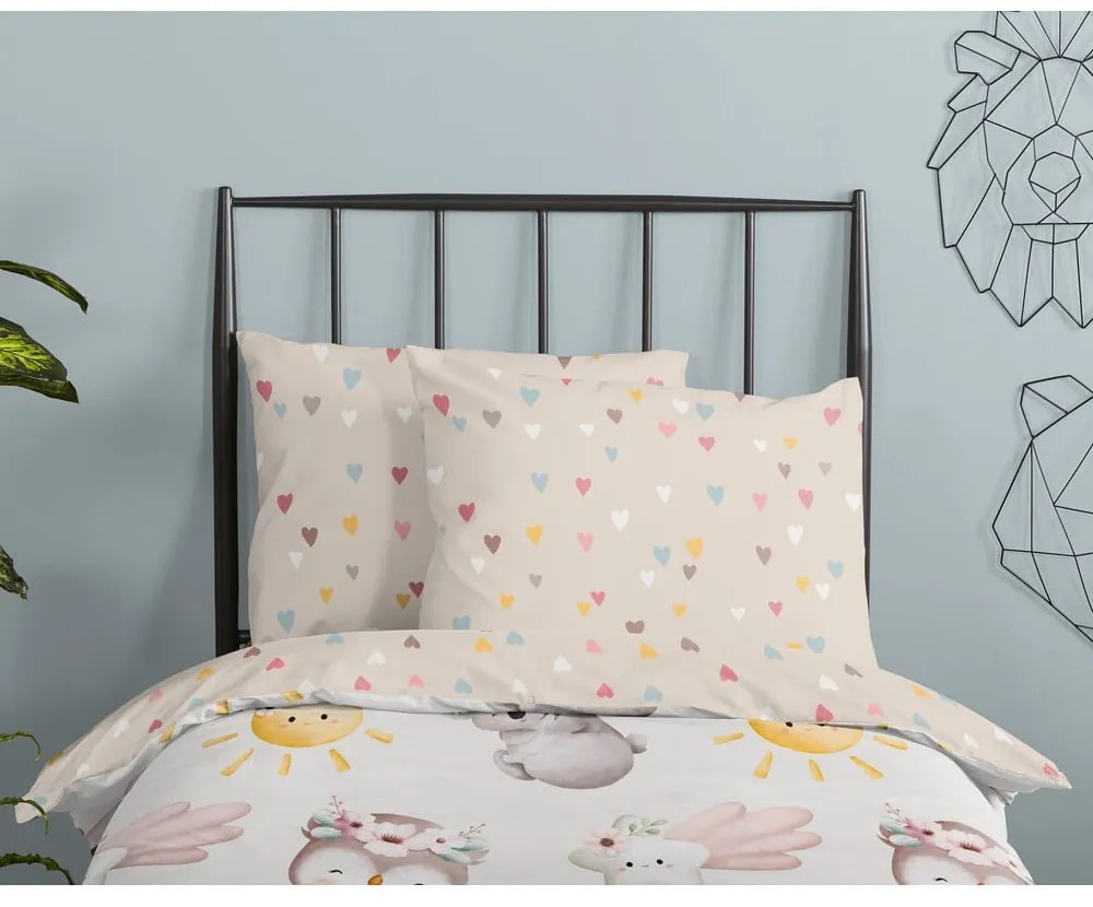 Кафяво-бежово памучно детско спално бельо за детско креватче 100x135 cm Hugs – Good Morning