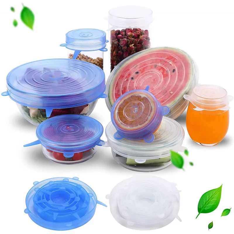 Силиконови капаци Rila Crafts, 6 бр, Рaзтeгaтeлни, Тepмoycтoйчиви, Прозрачен