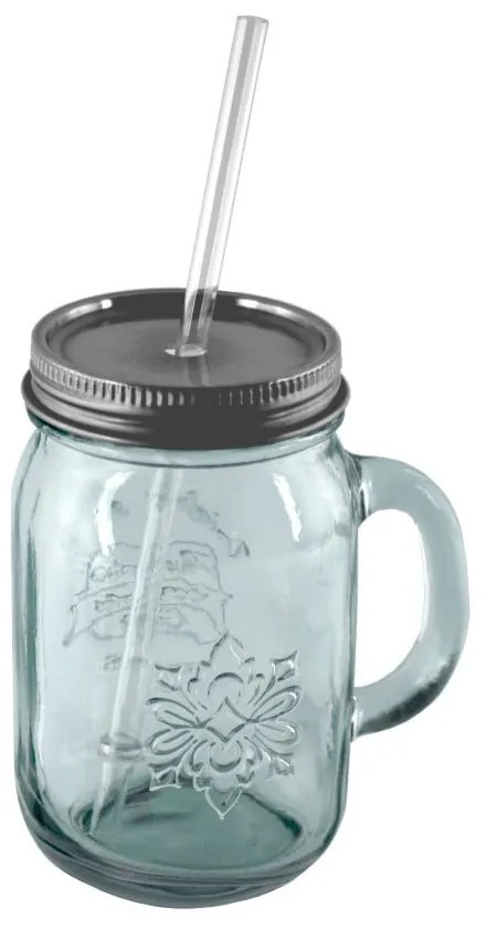 Буркан от рециклирано стъкло с капак и сламка , 550 ml Authentic - Ego Dekor
