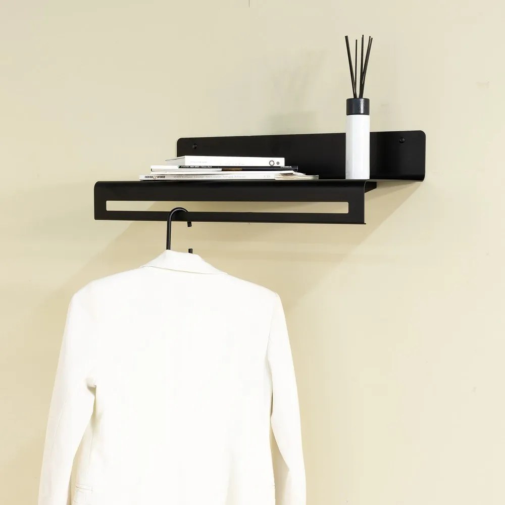 Черна метална стенна закачалка с рафт 60 cm Sway – Spinder Design