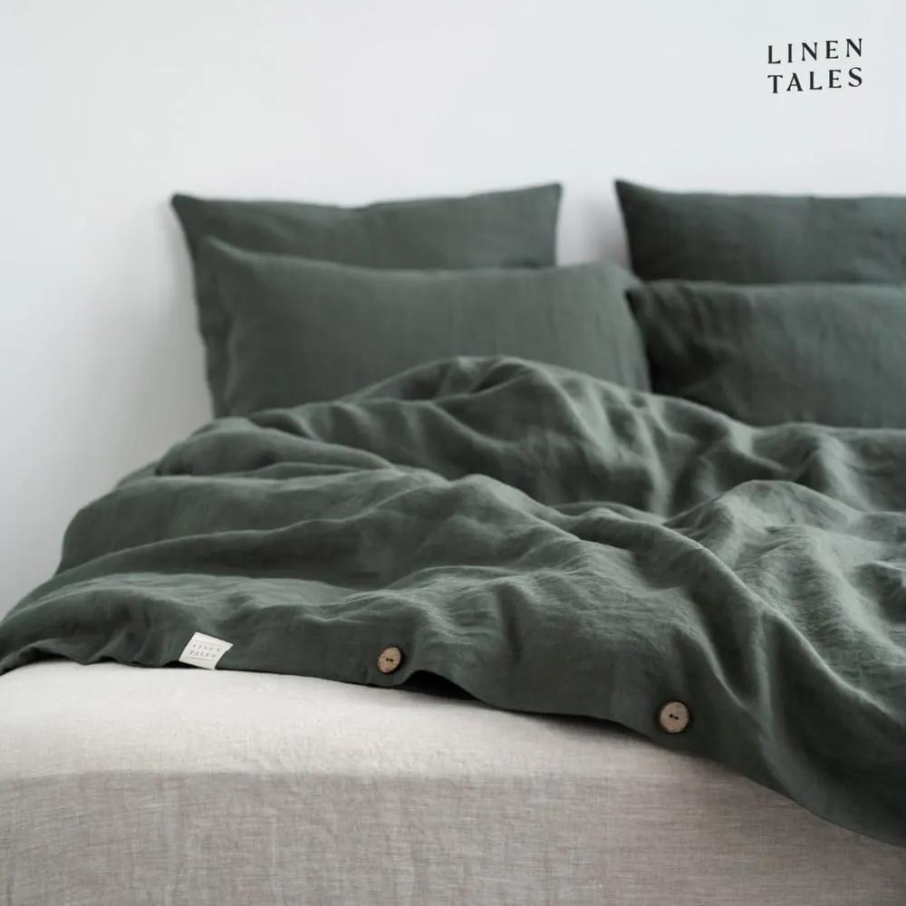 Тъмнозелен ленен чаршаф за двойно легло 200x220 cm - Linen Tales