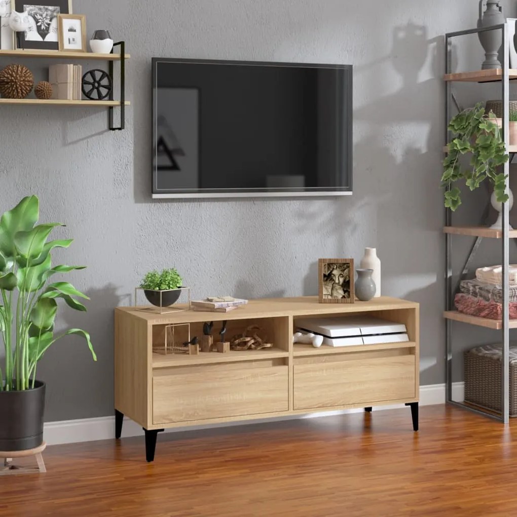 831904 vidaXL ТВ шкаф, сонома дъб, 100x34,5x44,5 см, инженерно дърво
