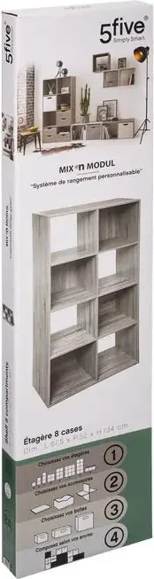 Рафт 5five Mix'n Modul, 8 отделения, MDF, 68x32x134 cm - Сив