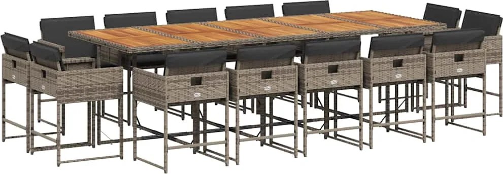 3211418 vidaXL Градински комплект с възглавници 15 части полиратан сив